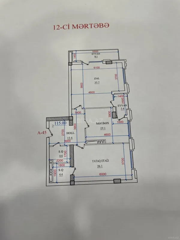 Satılır 2 otaqlı mənzil 117 m²