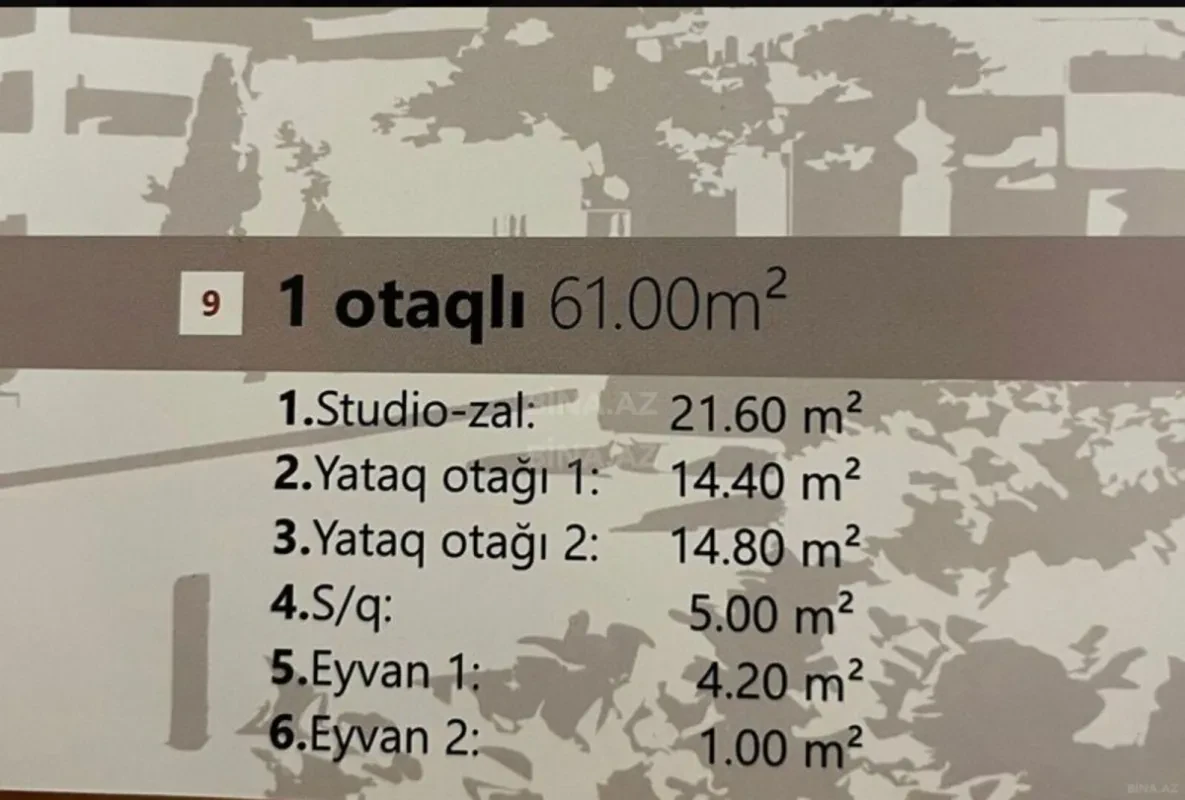 Satılır 2 otaqlı mənzil 61 m²