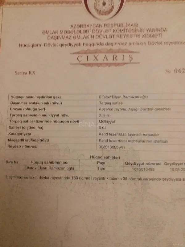 Satılır torpaq sahəsi 3 m²