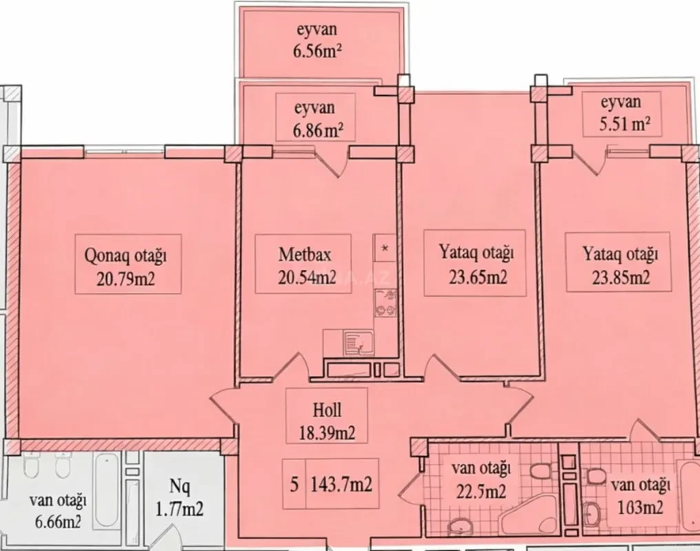 Satılır 3 otaqlı mənzil 144 m²