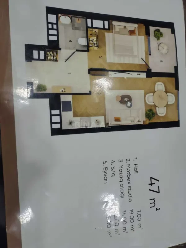 Satılır 2 otaqlı mənzil 47 m²