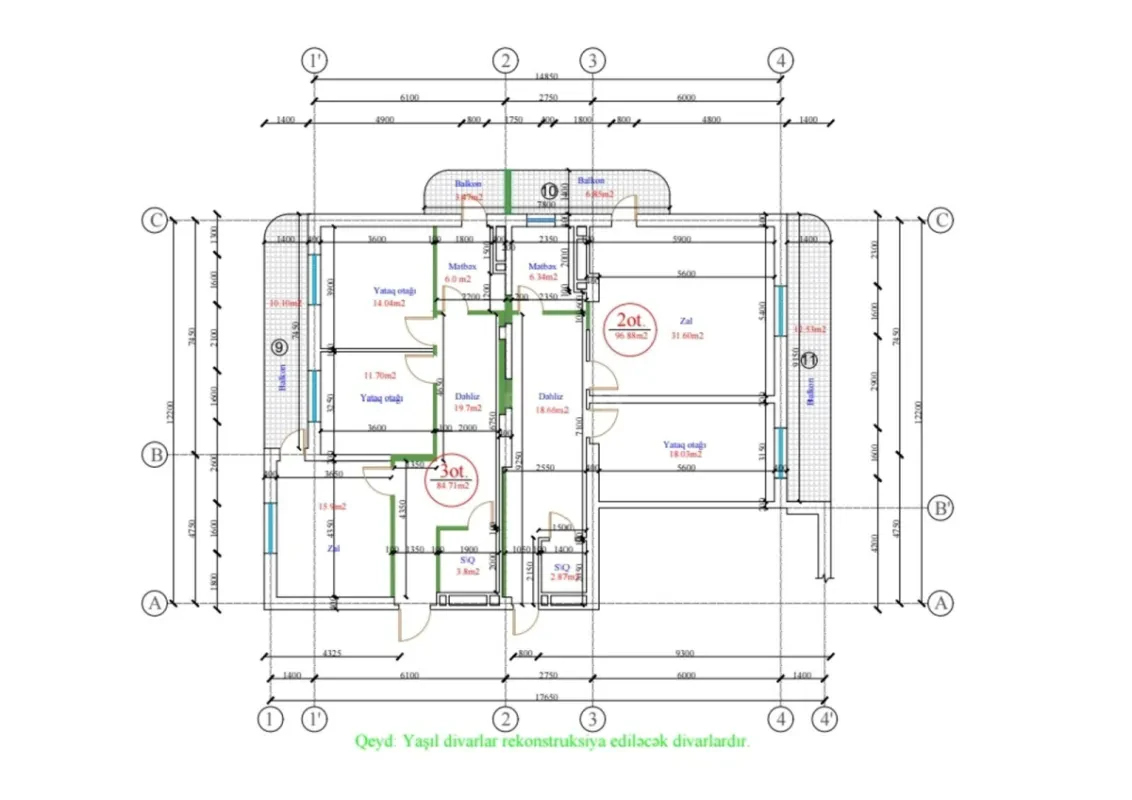 Satılır 4 otaqlı mənzil 181 m²