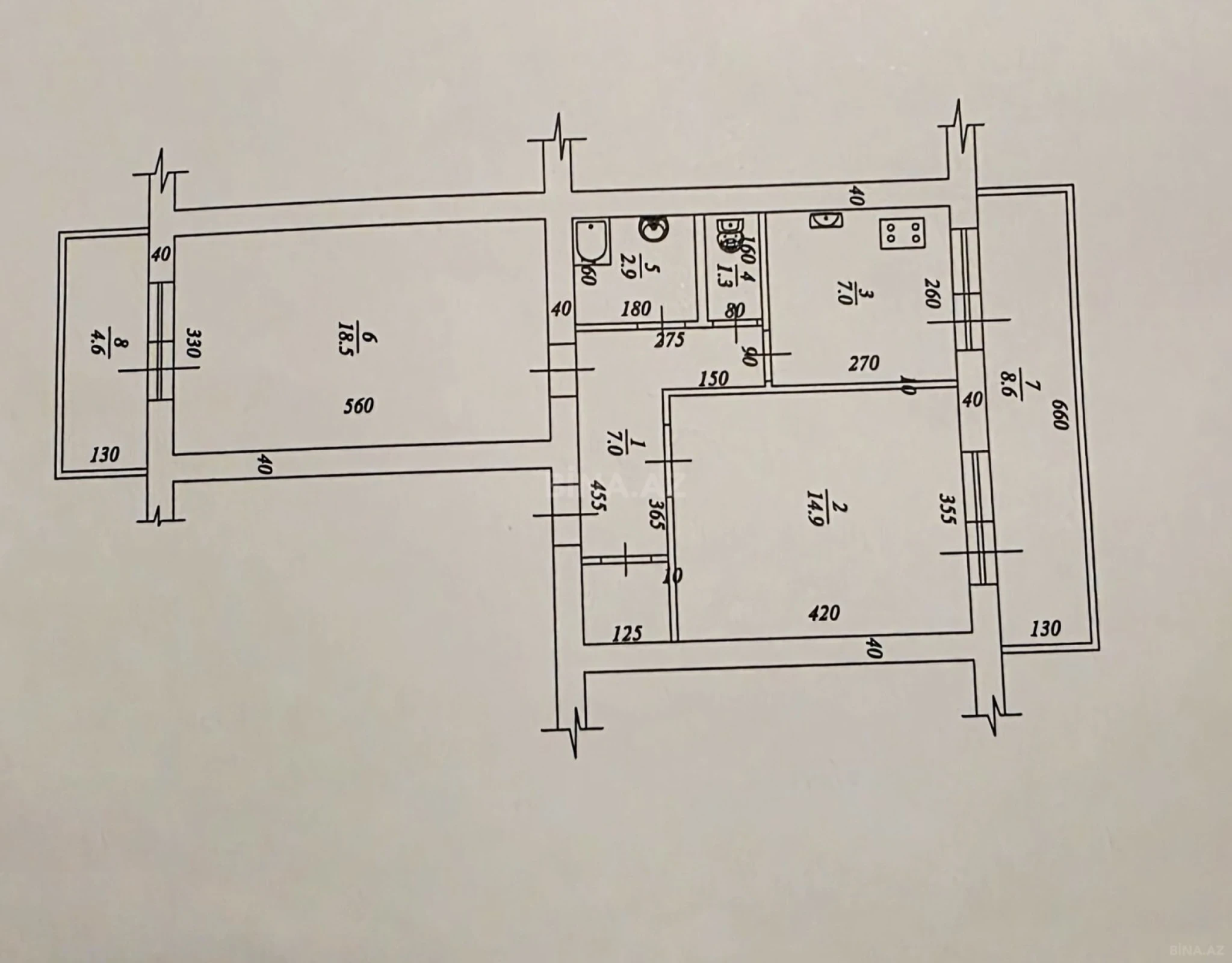 Satılır 2 otaqlı mənzil 65 m²