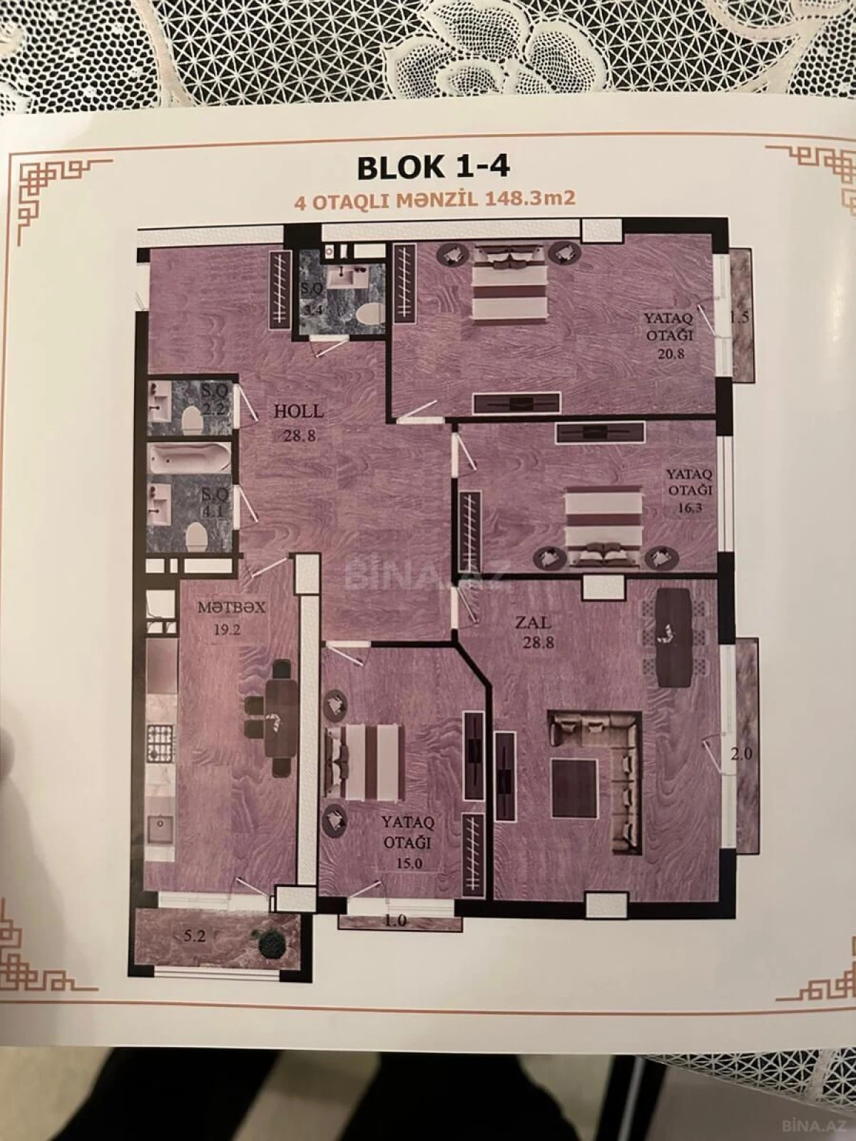 Satılır 4 otaqlı mənzil 150 m²