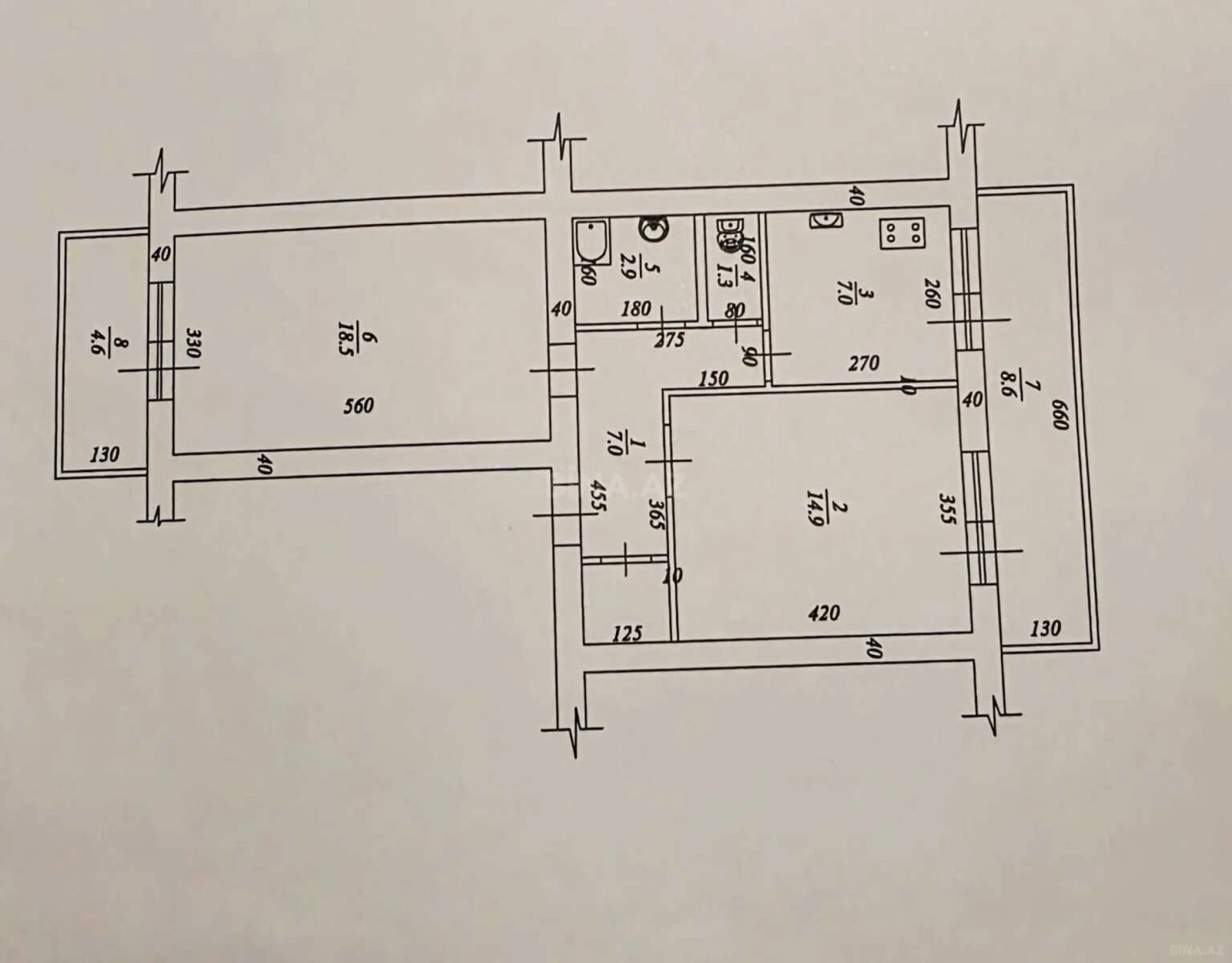 Satılır 2 otaqlı mənzil 65 m²