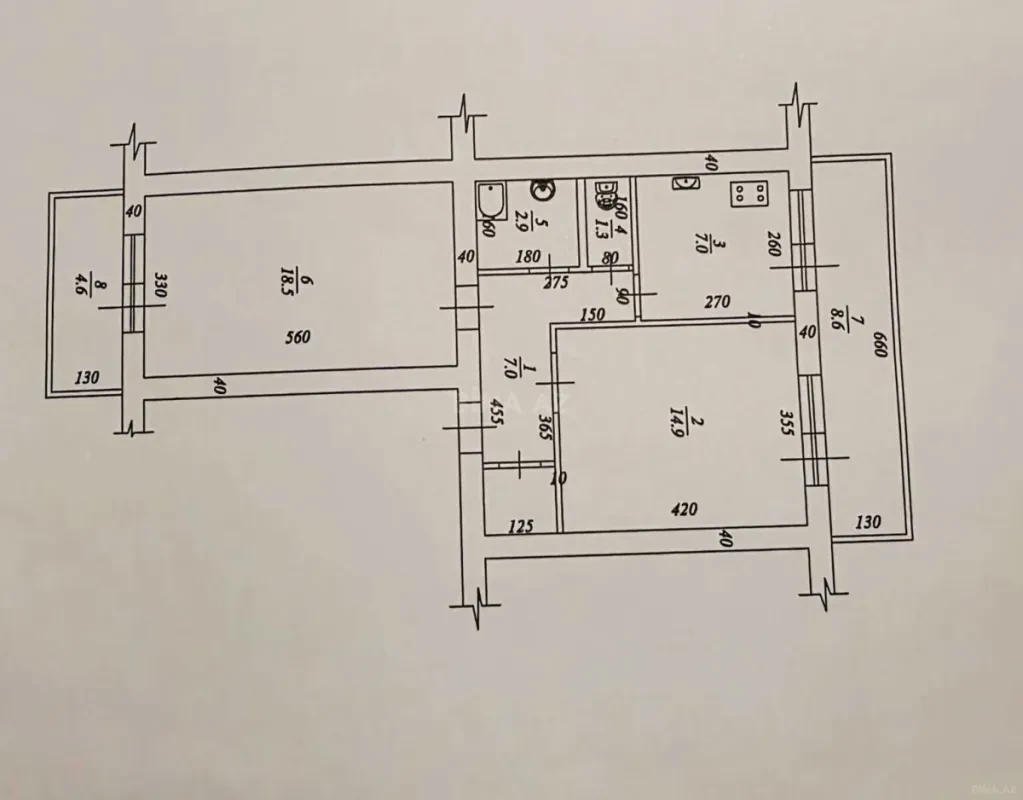 Satılır 2 otaqlı mənzil 65 m²