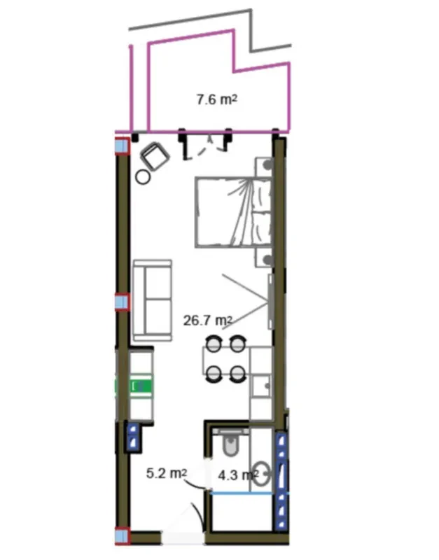 Satılır 1 otaqlı mənzil 50 m²