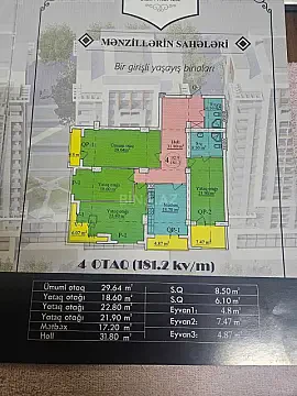 Satılır 4 otaqlı mənzil 181 m²