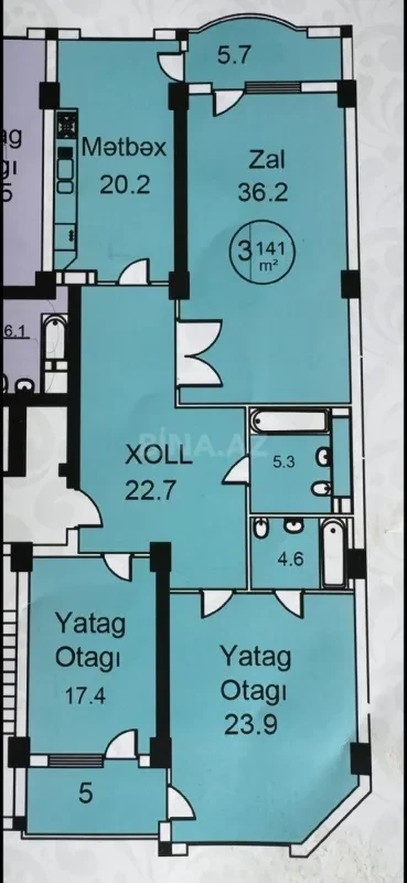 Satılır 3 otaqlı mənzil 141 m²