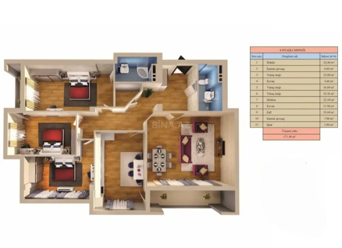 Satılır 4 otaqlı mənzil 172 m²