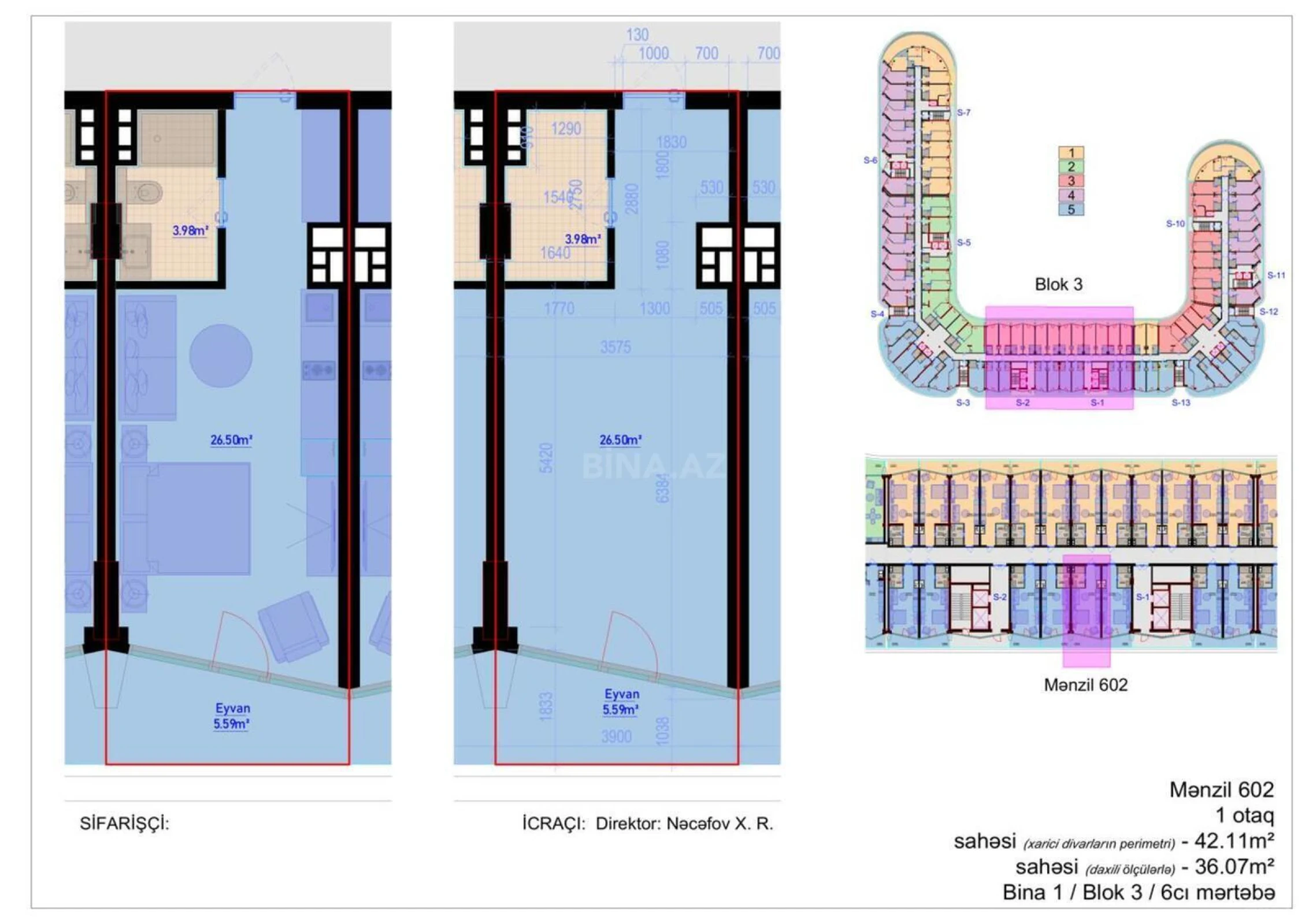 Satılır 1 otaqlı mənzil 42.1 m²