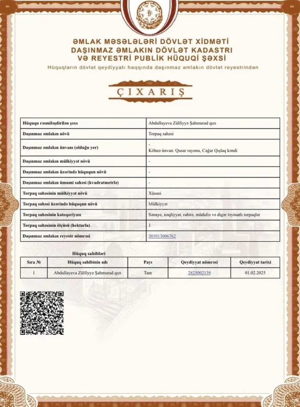 Satılır torpaq sahəsi 100 m²