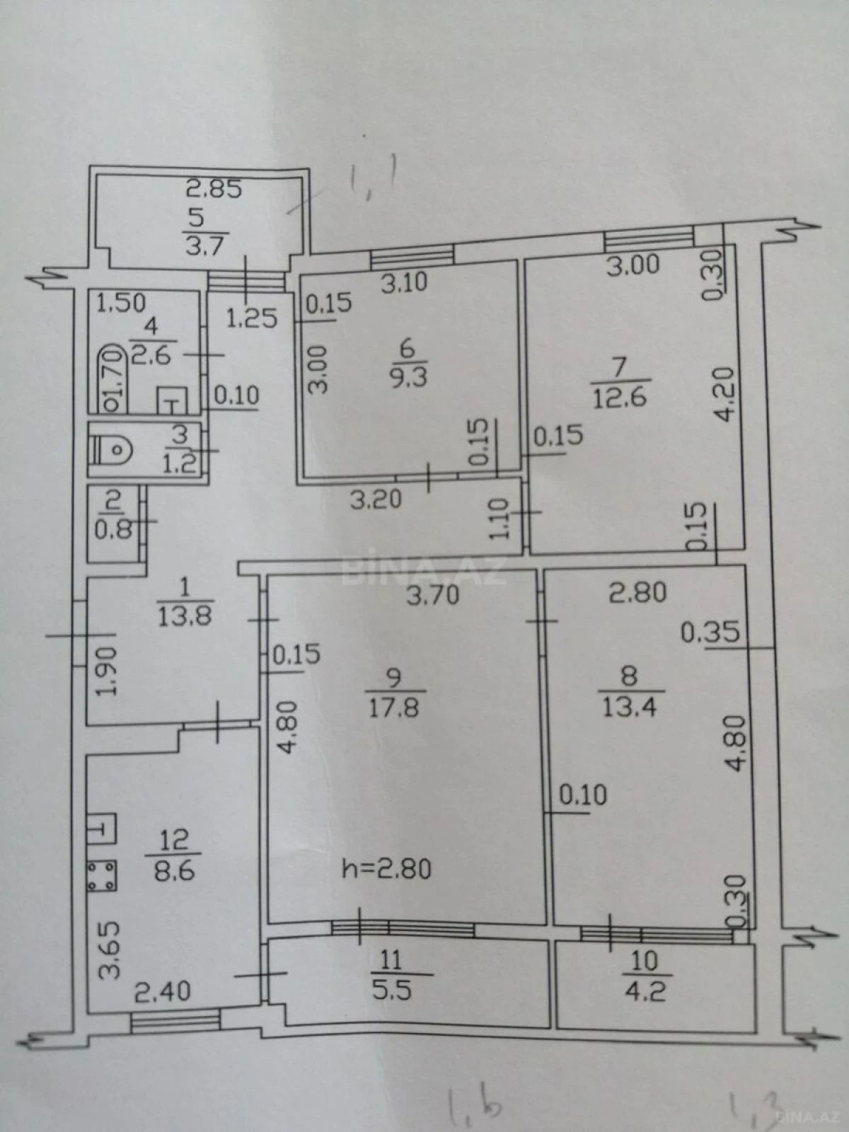 Satılır 4 otaqlı mənzil 96 m²
