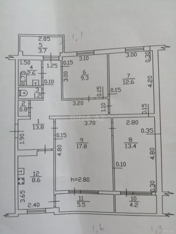 Satılır 4 otaqlı mənzil 96 m²