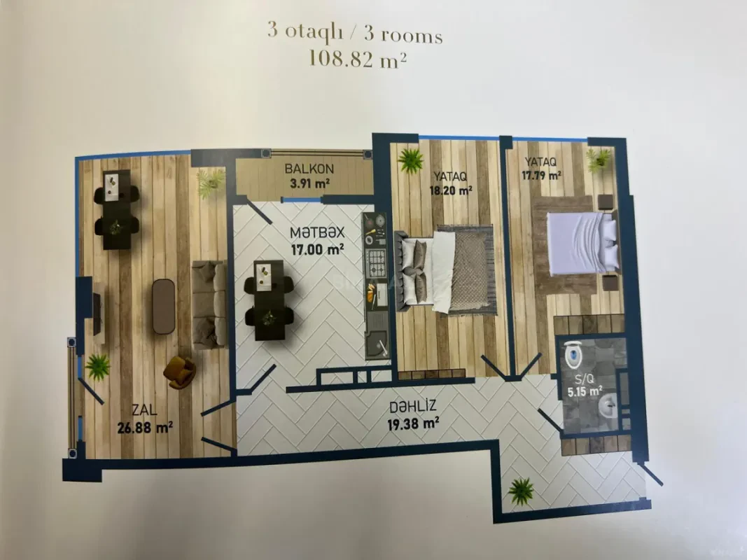 Satılır 3 otaqlı mənzil 110 m²