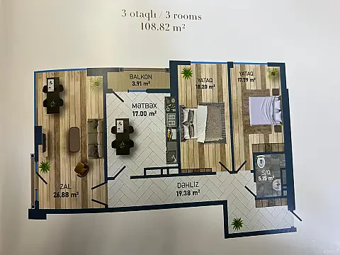 Satılır 3 otaqlı mənzil 110 m²