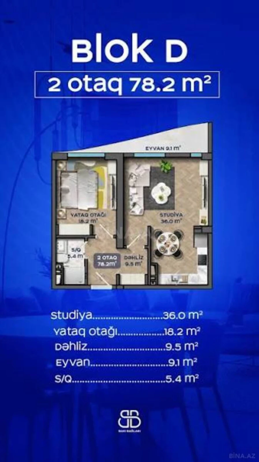 Satılır 2 otaqlı mənzil 78.2 m²