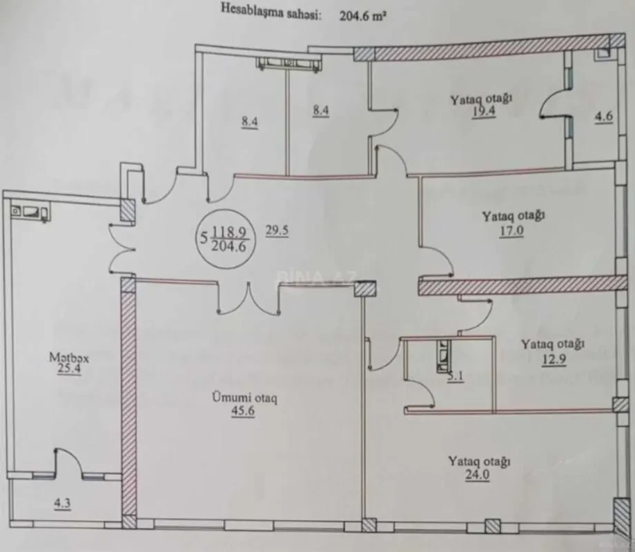 Satılır 5 otaqlı mənzil 210 m²