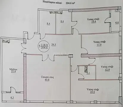 Satılır 5 otaqlı mənzil 210 m²