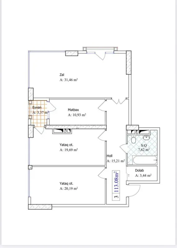 Satılır 3 otaqlı mənzil 113 m²
