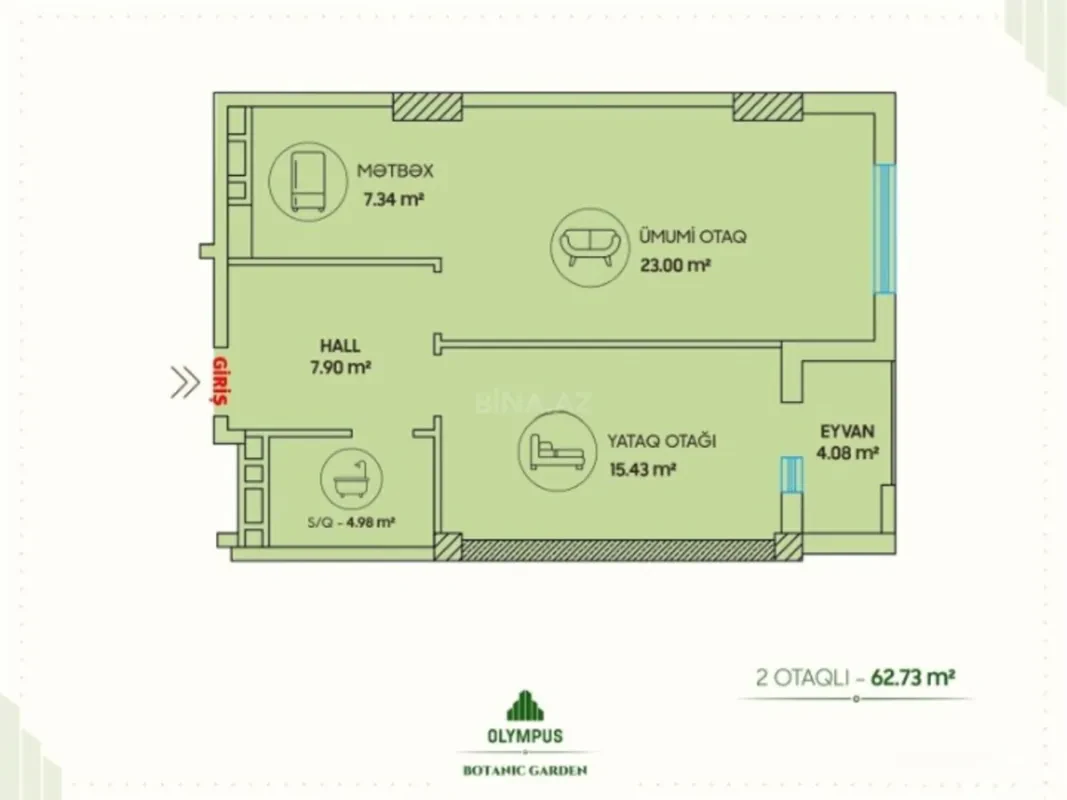 Satılır 2 otaqlı mənzil 65 m²