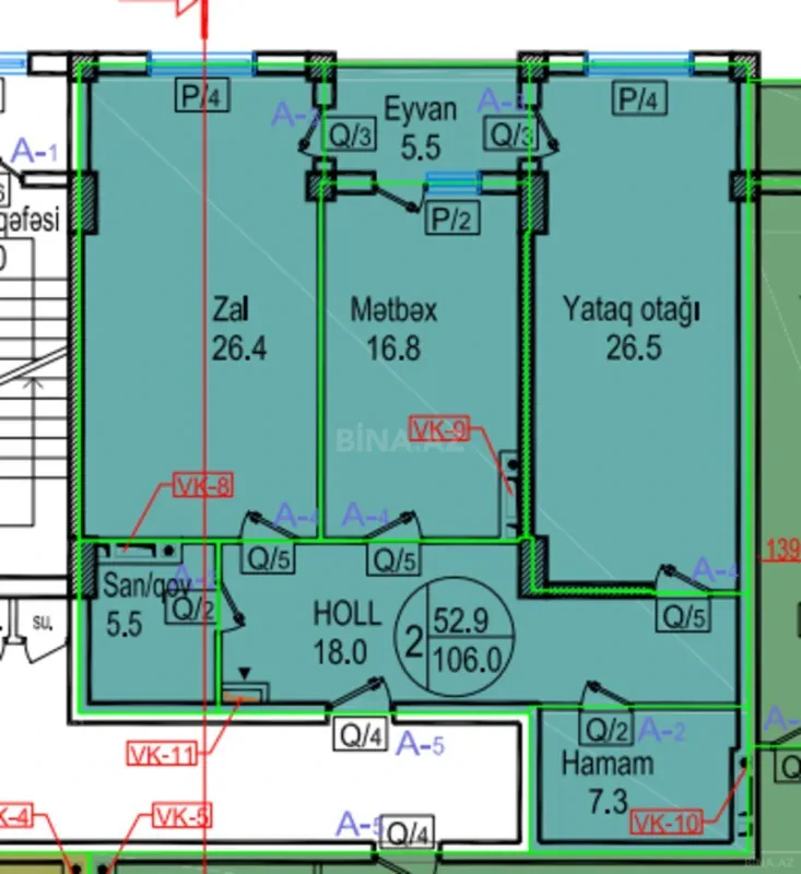 Satılır 2 otaqlı mənzil 106 m²