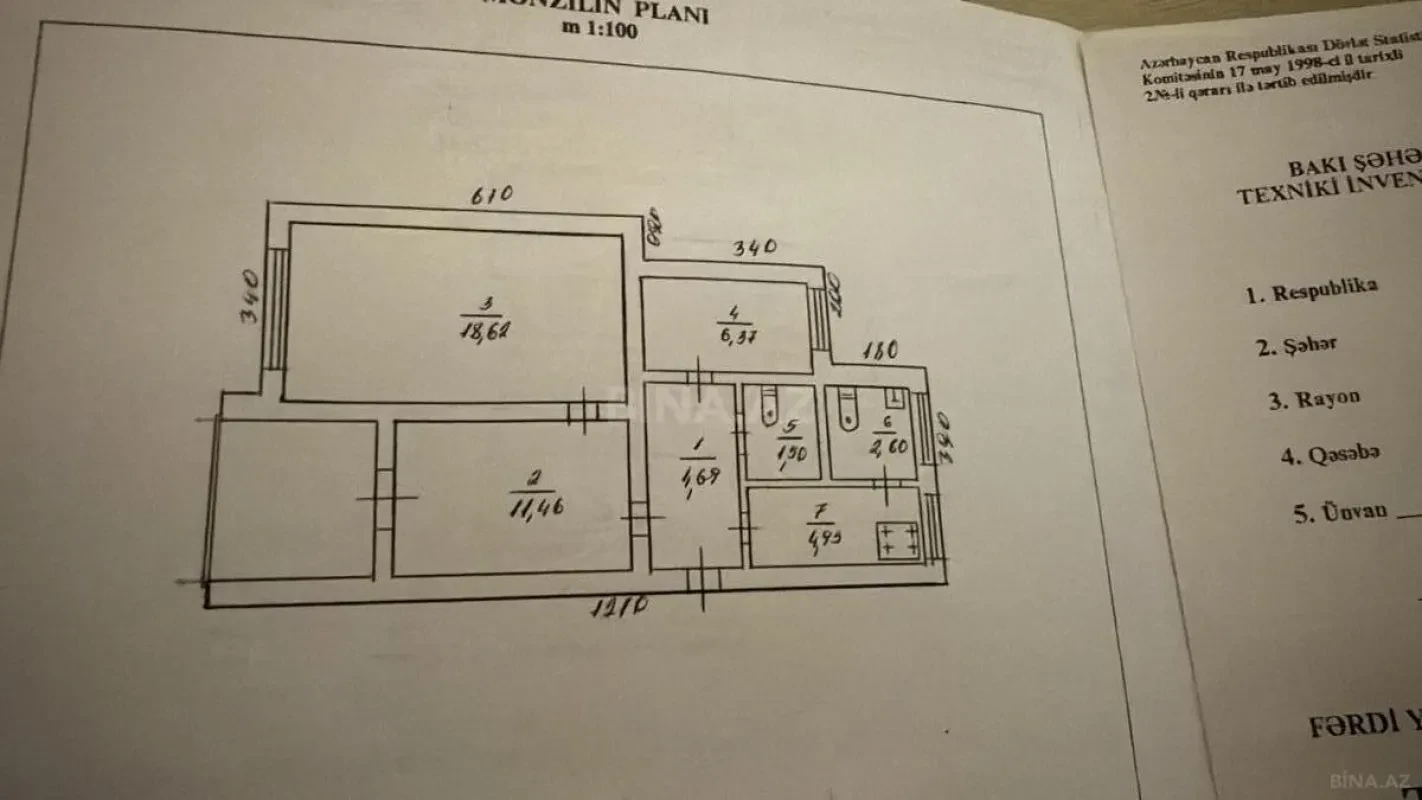 Satılır 3 otaqlı mənzil 70 m²