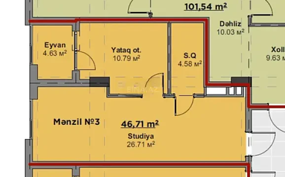 Satılır 2 otaqlı mənzil 47 m²