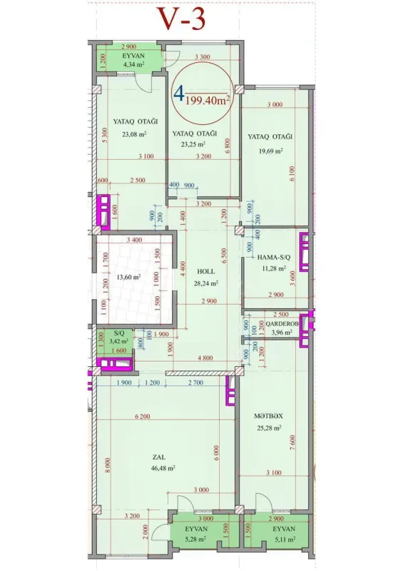 Satılır 4 otaqlı mənzil 212 m²