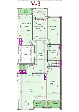 Satılır 4 otaqlı mənzil 212 m²