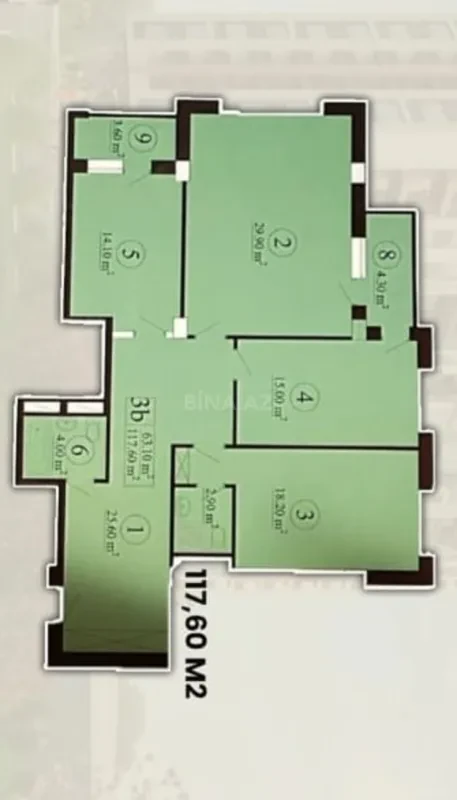 Satılır 3 otaqlı mənzil 117.6 m²