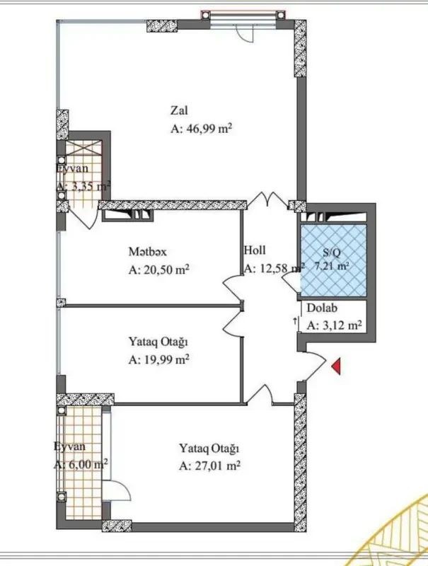 Satılır 3 otaqlı mənzil 147 m²
