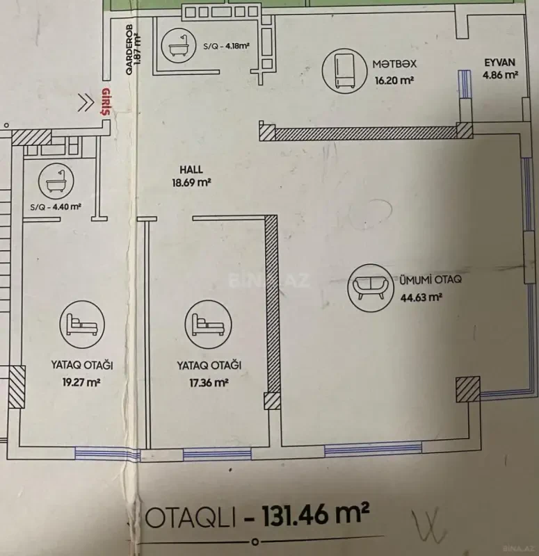 Satılır 4 otaqlı mənzil 132 m²