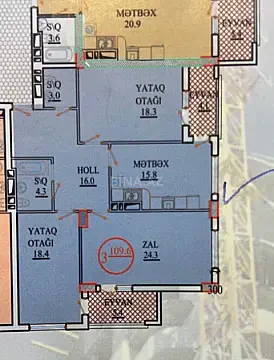 Satılır 3 otaqlı mənzil 110 m² — Bakı, Memar Əcəmi yanı 3 otaq 110.00 m²