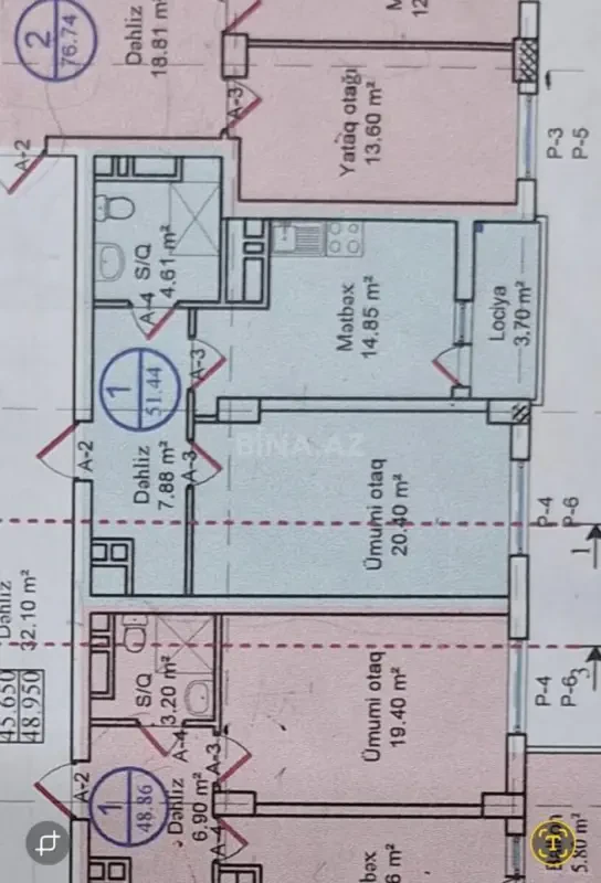 Satılır 1 otaqlı mənzil 52 m²
