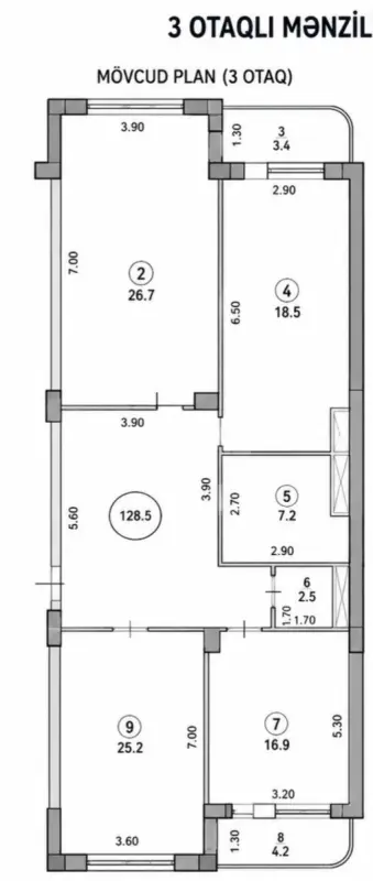 Satılır 3 otaqlı mənzil 128.5 m²
