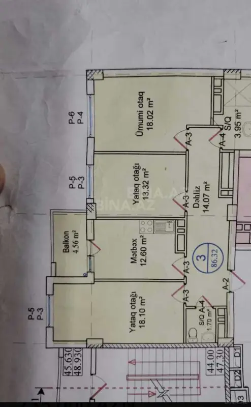Satılır 3 otaqlı mənzil 86 m²