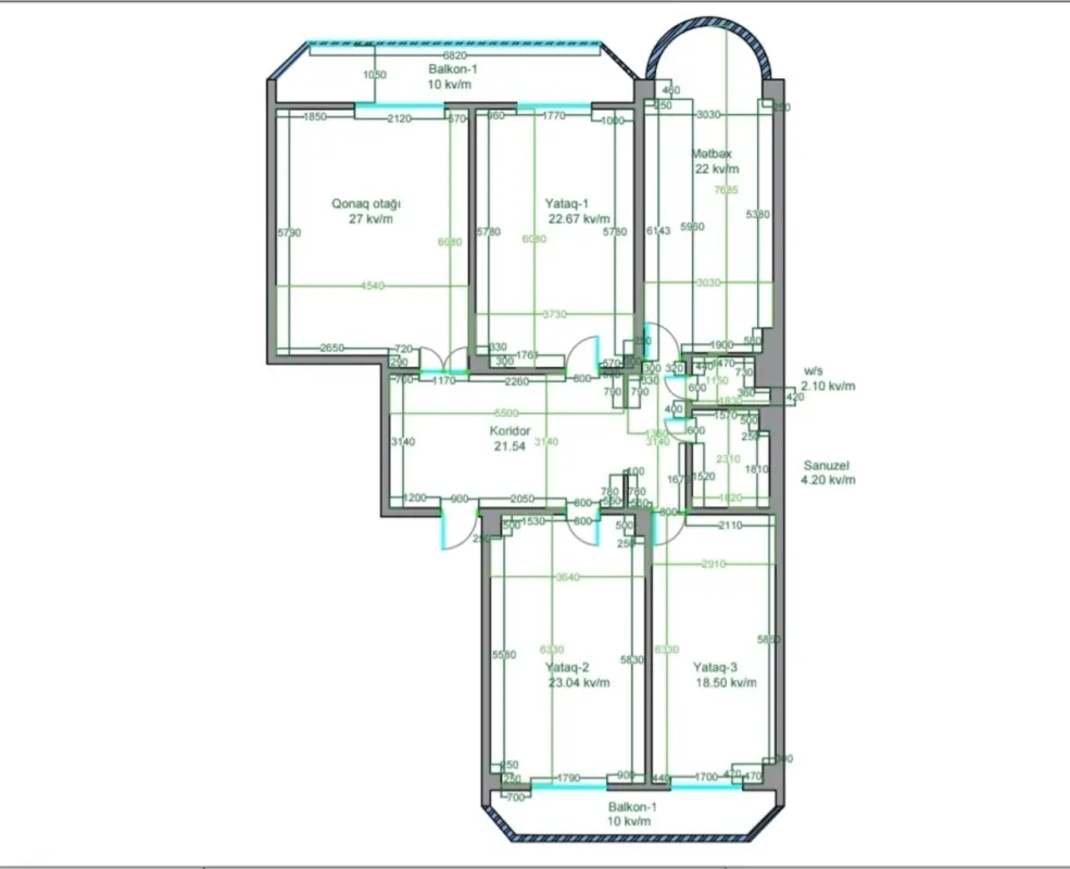 Satılır 4 otaqlı mənzil 165 m²