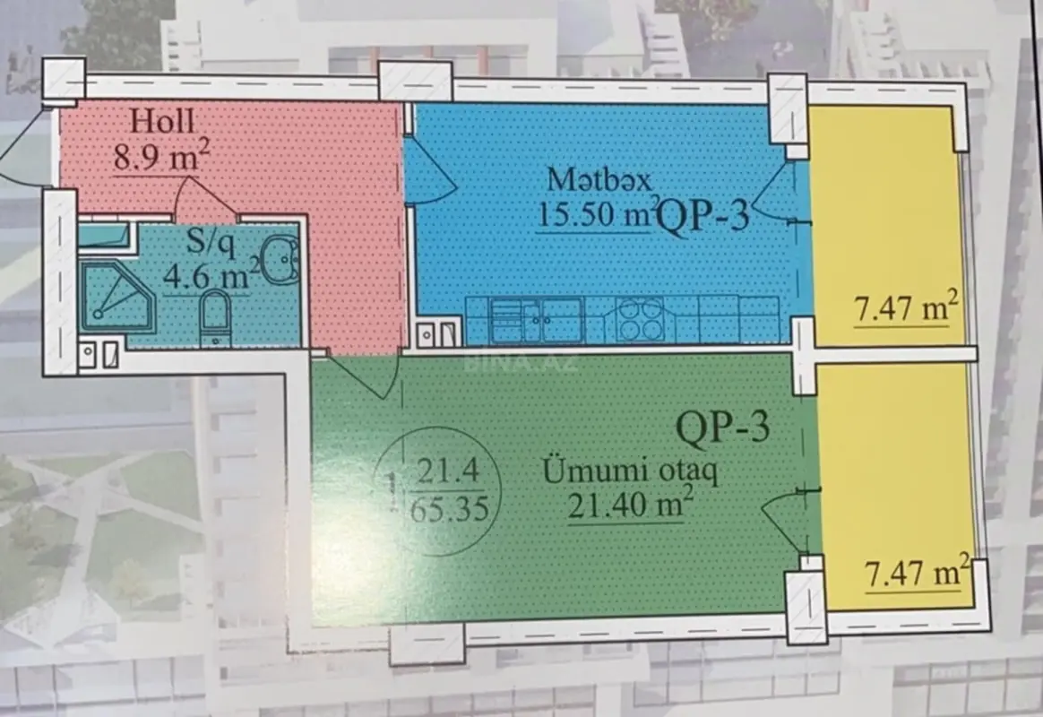 Satılır 1 otaqlı mənzil 66 m²