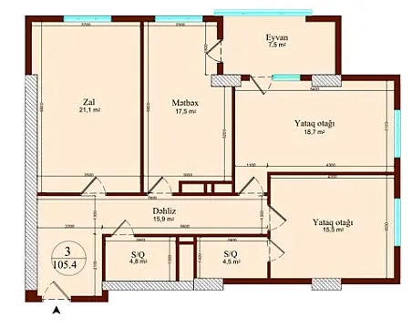 Satılır 3 otaqlı mənzil 105.4 m² — Bakı, Nərimanov 3 otaq 105.40 m²