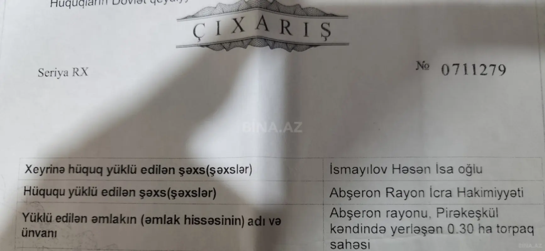 Satılır torpaq sahəsi 30 m²