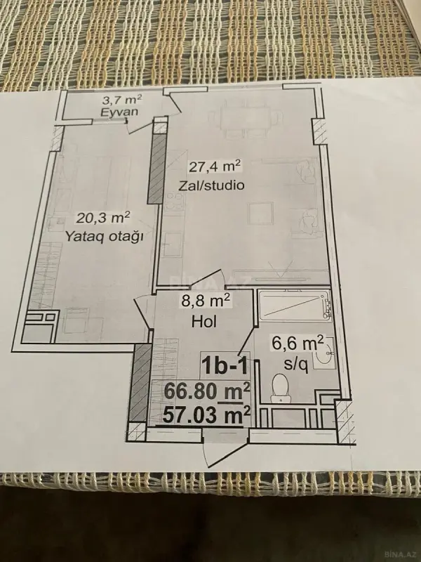 Satılır 2 otaqlı mənzil 68 m²