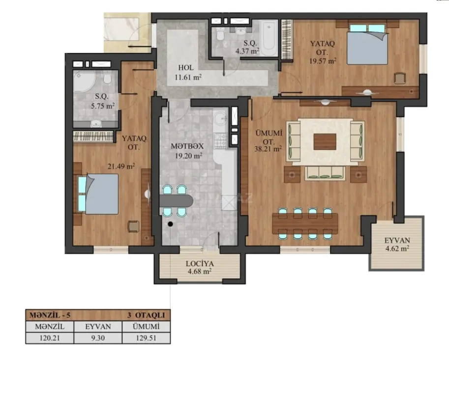 Satılır 3 otaqlı mənzil 130 m²