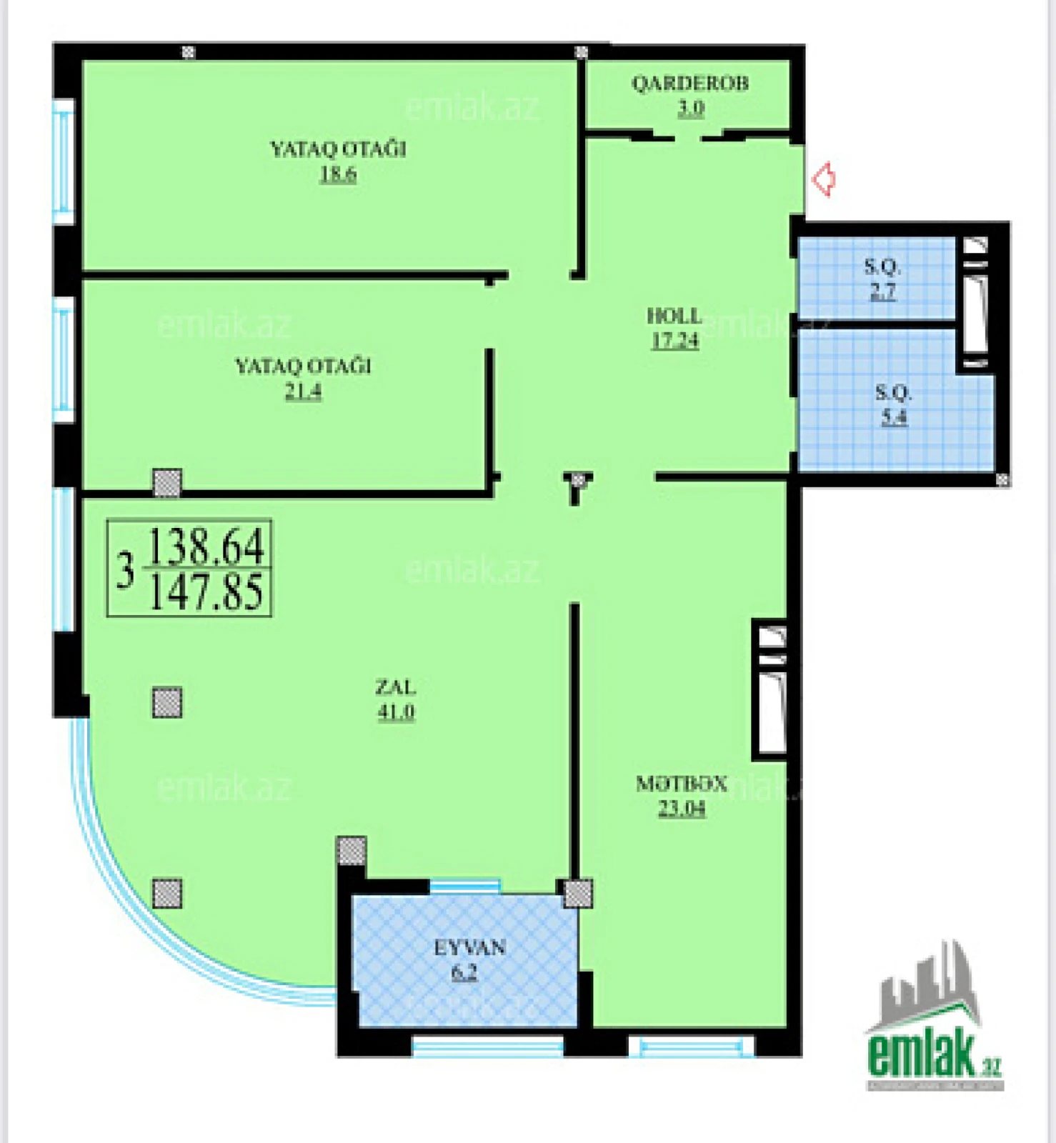 Satılır 3 otaqlı yeni tikili 146 m²
