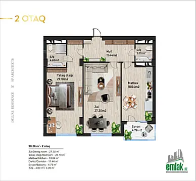 Satılır 2 otaqlı yeni tikili 98.36 m²