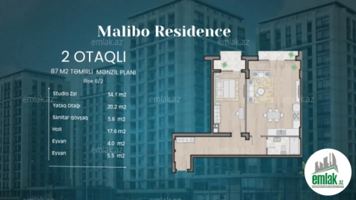 Satılır 2 otaqlı yeni tikili 87 m²