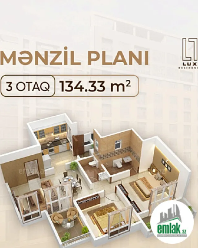 Satılır 3 otaqlı yeni tikili 134.33 m²