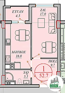 Satılır 1 otaqlı yeni tikili 52.7 m²