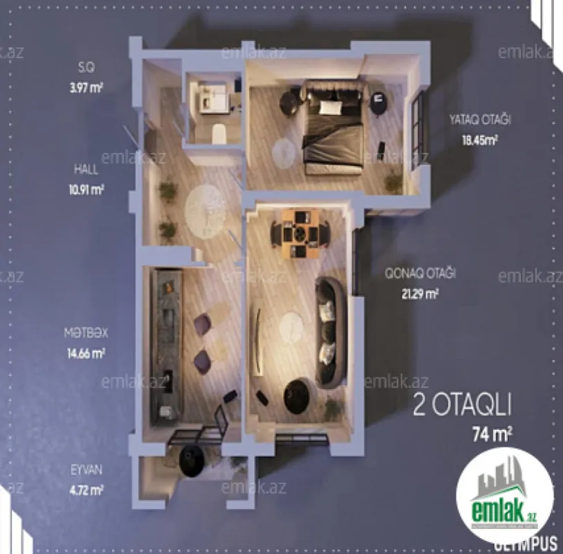 Satılır 2 otaqlı yeni tikili 74 m²