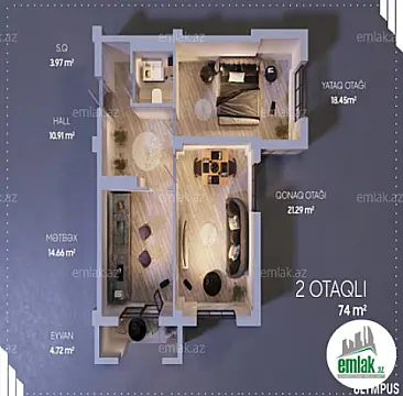 Satılır 2 otaqlı yeni tikili 74 m²